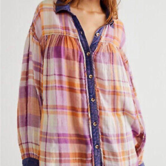 Free people Olivia Plaid  Oversized top size S and M NWOT - Picture 2 of 14